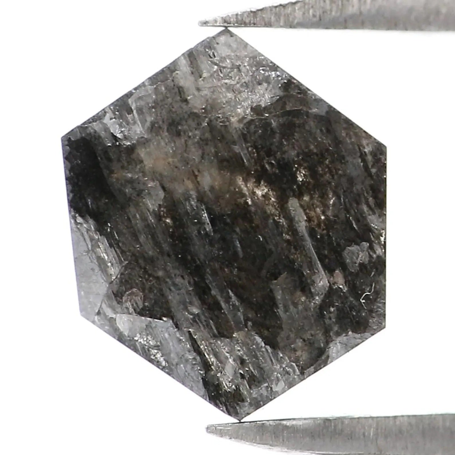 1.00 CT Natural Loose Hexagon Shape Diamond Salt And Pepper Diamond 7.80 MM Natural Loose Black Grey Color Hexagon Rose Cut Diamond NQ7856