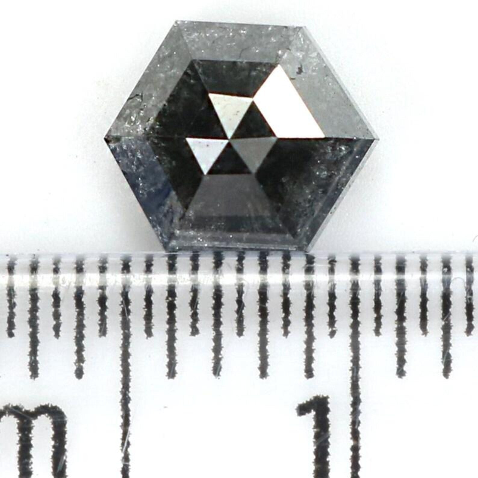 0.92 CT Natural Loose Hexagon Shape Diamond Salt And Pepper Hexagon Diamond 5.80 MM Natural Black Gray Color Hexagon Rose Cut Diamond NQ1594