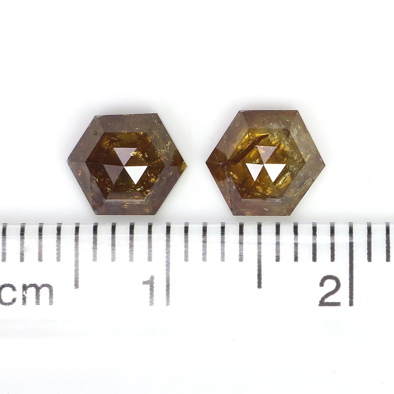 1.68 CT Natural Loose Hexagon Shape Pair Diamond Yellow Color Hexagon Diamond 5.70 MM Natural Brown Color Hexagon Rose Cut Diamond NQ8000