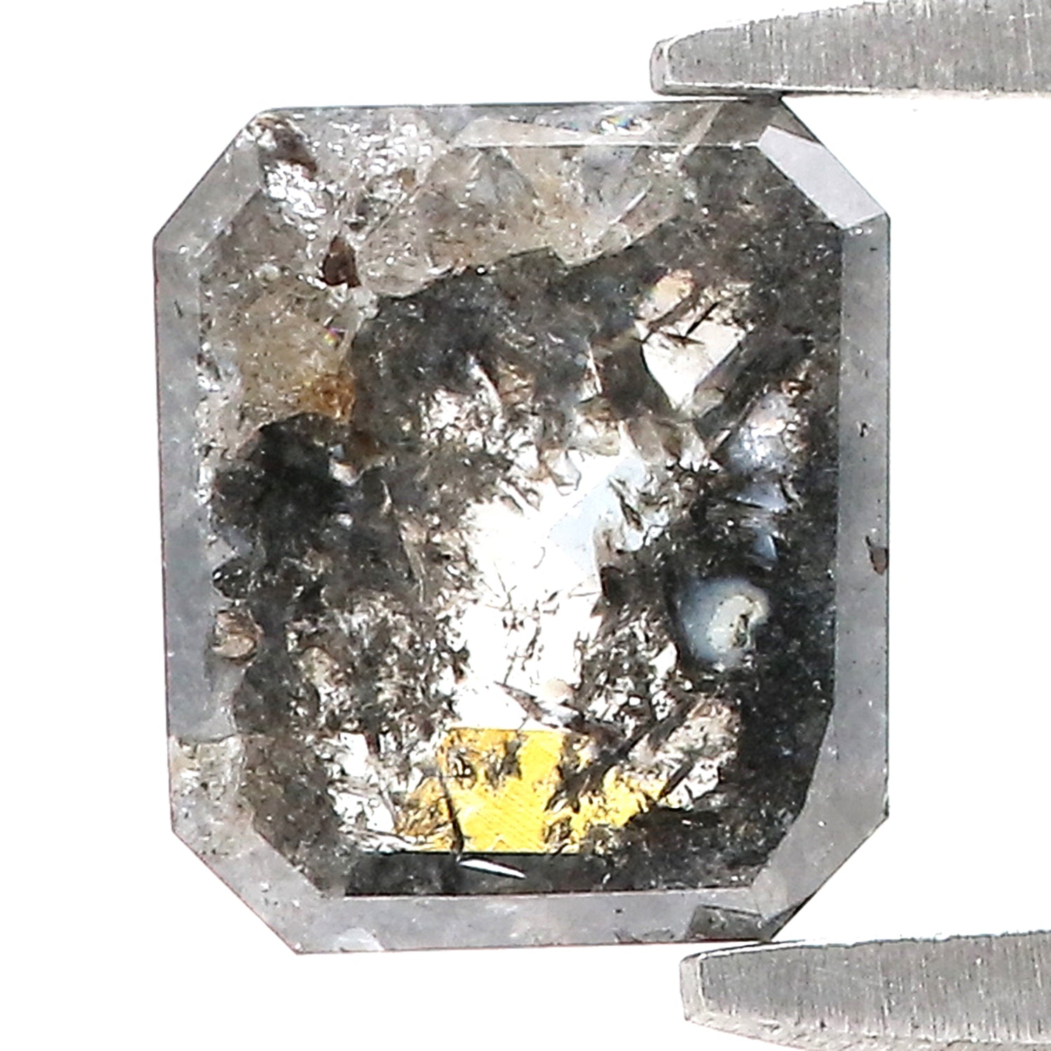 0.99 CT Natural Loose Emerald Shape Diamond Salt And Pepper Emerald Shape Diamond 6.40 MM Black Grey Color Emerald Rose Cut Diamond LQ1337