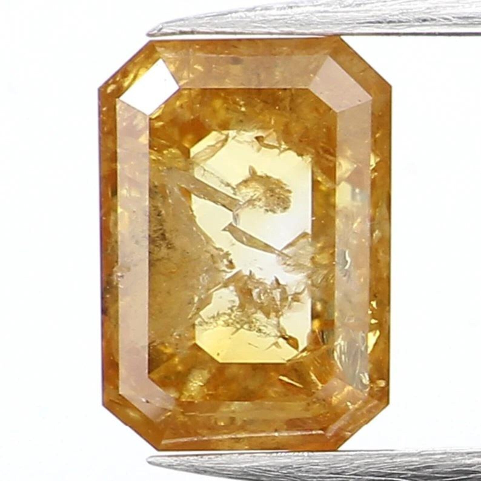 0.88 CT Natural Loose Emerald Shape Diamond Yellow Color Emerald Diamond 6.35 MM Natural Loose Yellow Color Emerald Rose Cut Diamond NQ1075