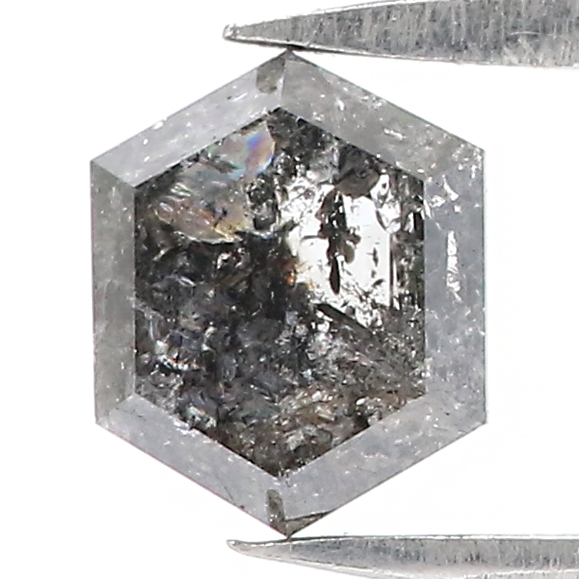 0.88 CT Natural Loose Hexagon Shape Diamond Salt and Pepper Hexagon Cut Diamond 6.80 MM Black Grey Color Hexagon Rose Cut Diamond QL9968