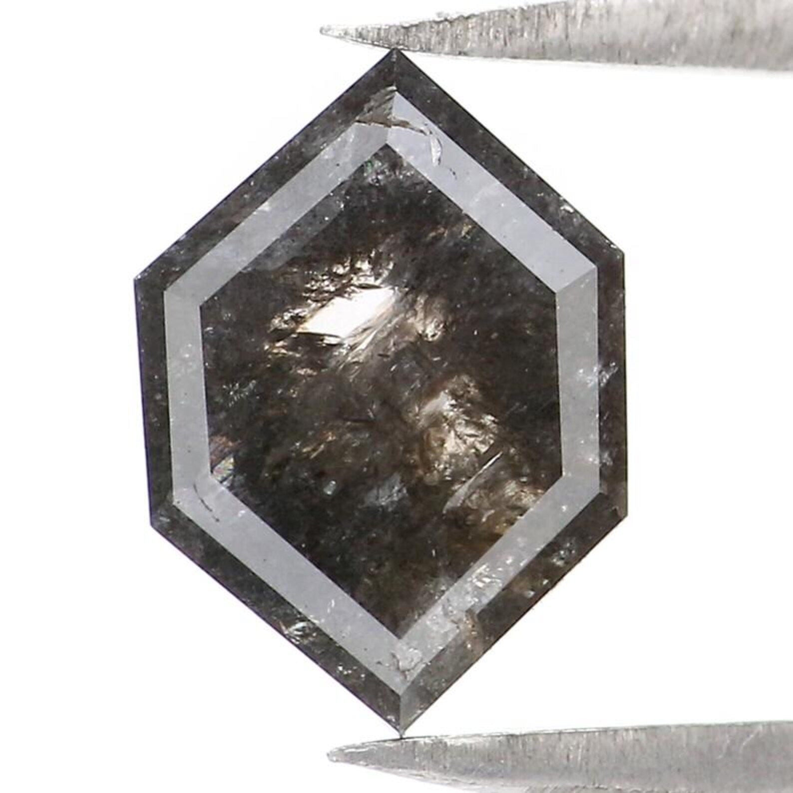 1.42 CT Natural Loose Hexagon Shape Diamond Salt And Pepper Hexagon Diamond 9.05 MM Natural Black Grey Color Hexagon Rose Cut Diamond NQ9441