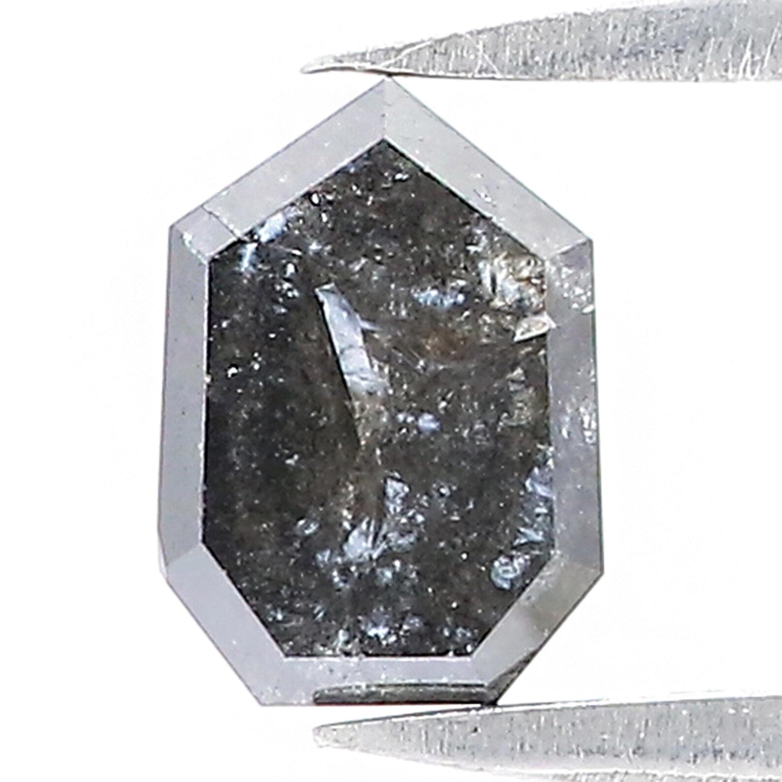 0.98 CT Natural Loose Shield Shape Diamond Salt And Pepper Shield Diamond 6.80 MM Natural Black Grey Color Shield Rose Cut Diamond QN9345