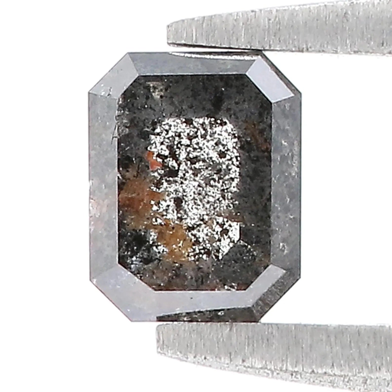 0.58 CT Natural Loose Emerald Shape Diamond Salt And Pepper Diamond 4.95 MM Natural Loose Black Grey Color Emerald Rose Cut Diamond QN636