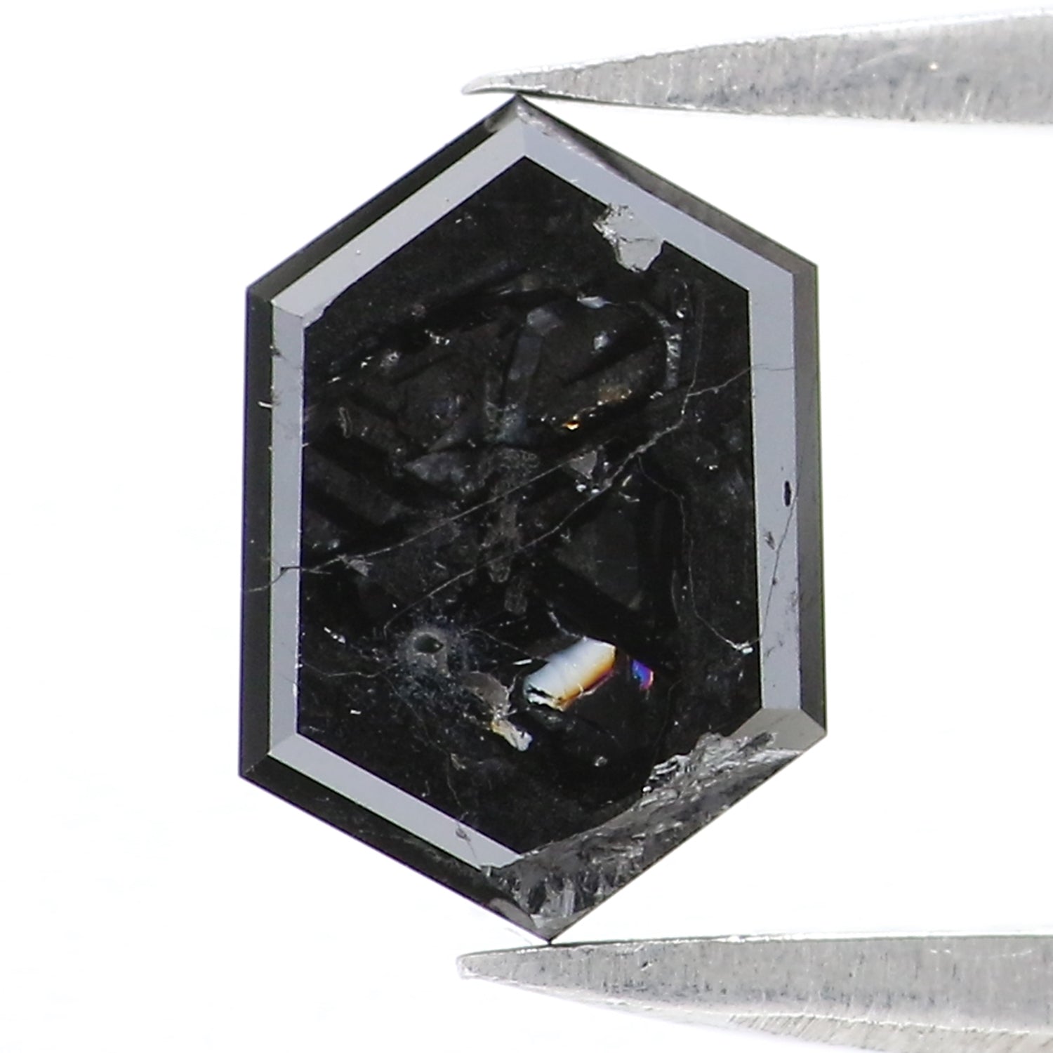 1.13 CT Natural Loose Hexagon Shape Diamond Black Hexagon Rose Cut Diamond 7.90 MM Natural Loose Black Color Hexagon Rose Cut Diamond QL9082