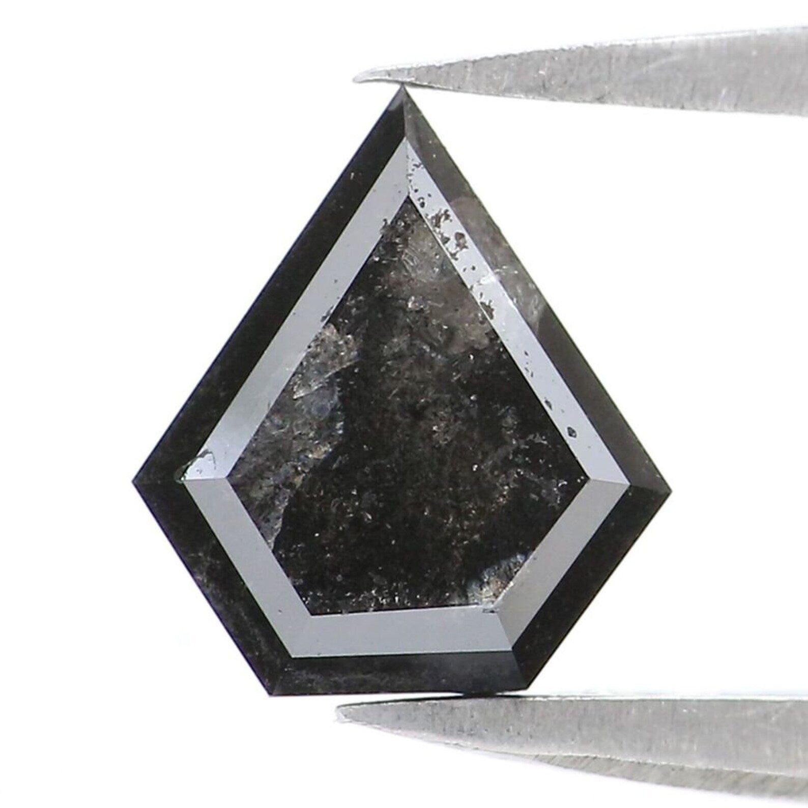 1.37 Ct Natural Loose Shield Shape Diamond Salt And Pepper Shield Diamond 7.70 MM Natural Black Grey Color Shield Rose Cut Diamond QN262
