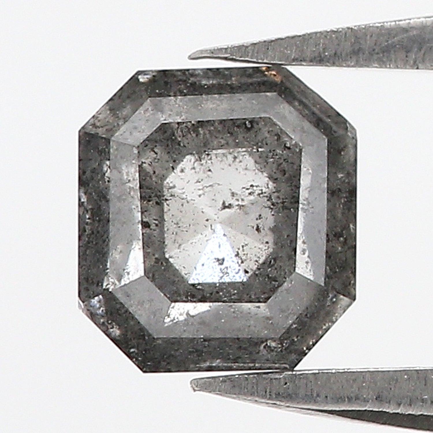 1.05 Ct Natural Loose Emerald Shape Diamond Salt And Pepper Diamond 5.60 MM Natural Diamond Black Grey Color Emerald Rose Cut Diamond QL3062