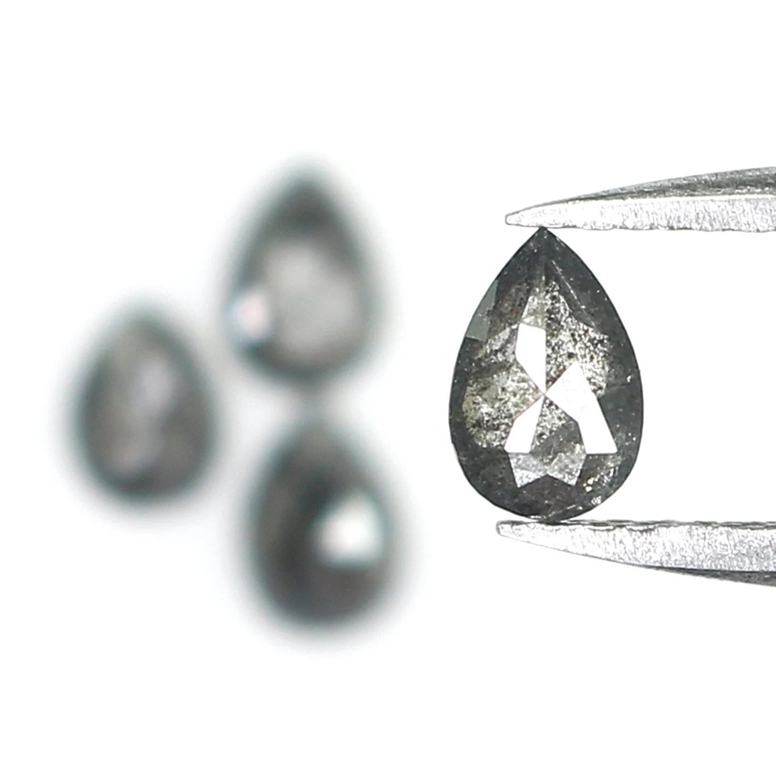 0.96 CT Natural Loose Pear Shape Diamond Salt And Pepper Pear Diamond 4.60 MM Natural Loose Black Grey Color Pear Rose Cut Diamond QN1425