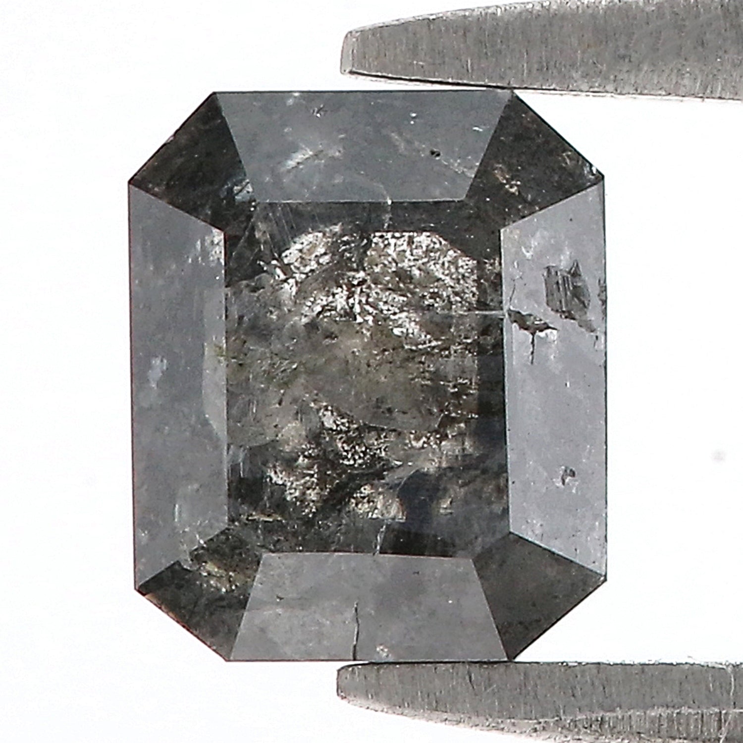 1.10 CT Natural Loose Emerald Shape Diamond Salt And Pepper Emerald Shape Diamond 6.50 MM Black Grey Color Emerald Rose Cut Diamond QL974