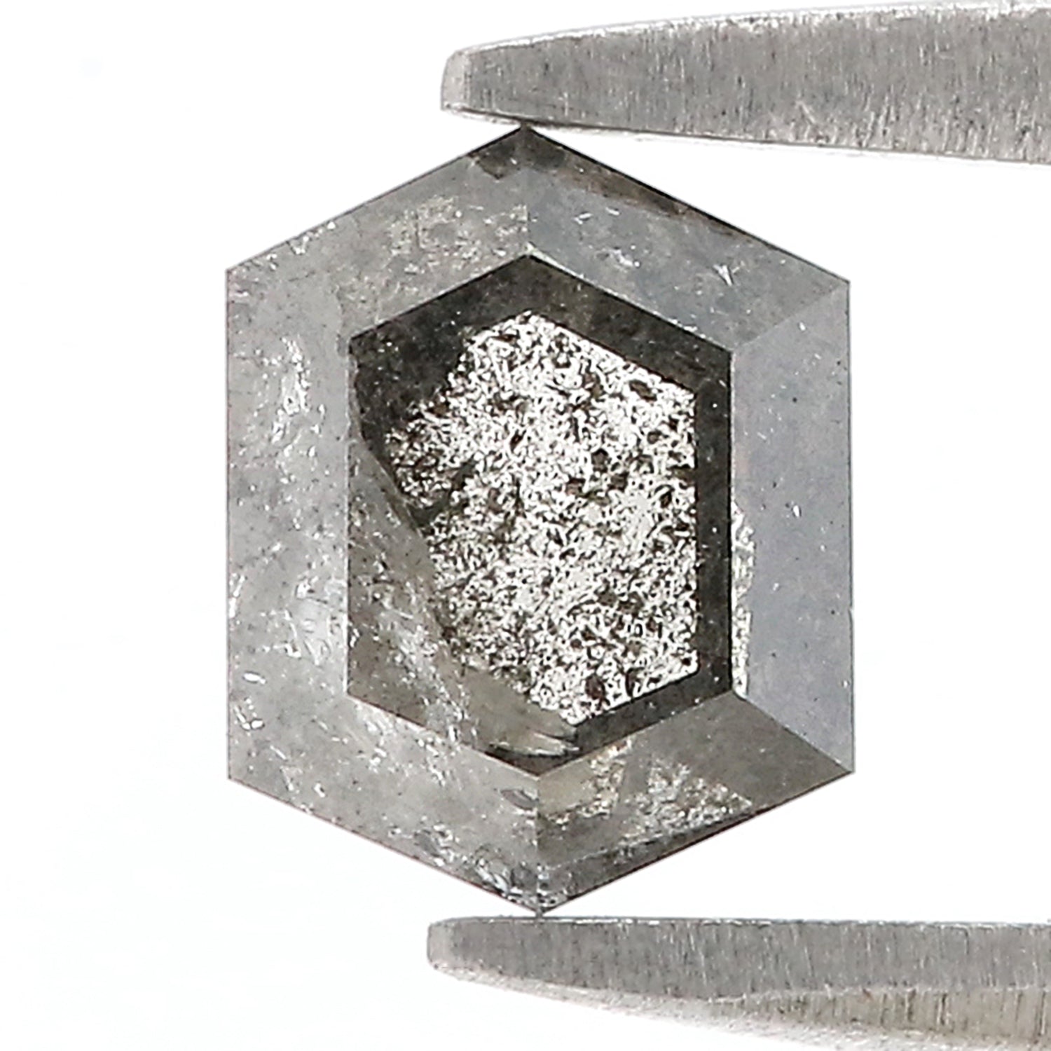 1.00 CT Natural Loose Hexagon Shape Diamond Salt And Pepper Hexagon Diamond 6.35 MM Black Grey Color Hexagon Shape Rose Cut Diamond KDL276
