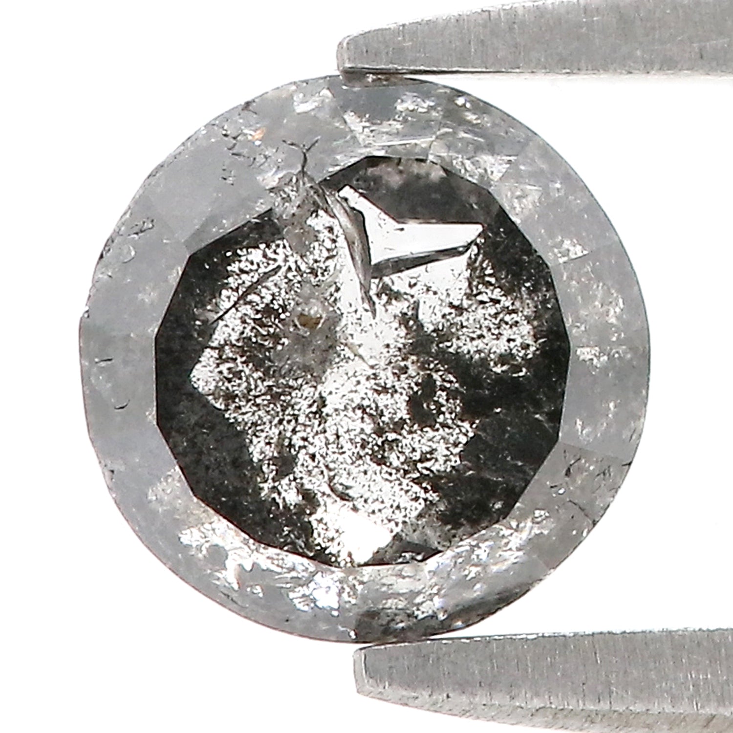 1.08 Ct Natural Loose Round Rose Cut Diamond Black Grey Color Rose Cut Diamond 6.35 MM Natural Loose Salt And Pepper Rose Cut Diamond QL1402