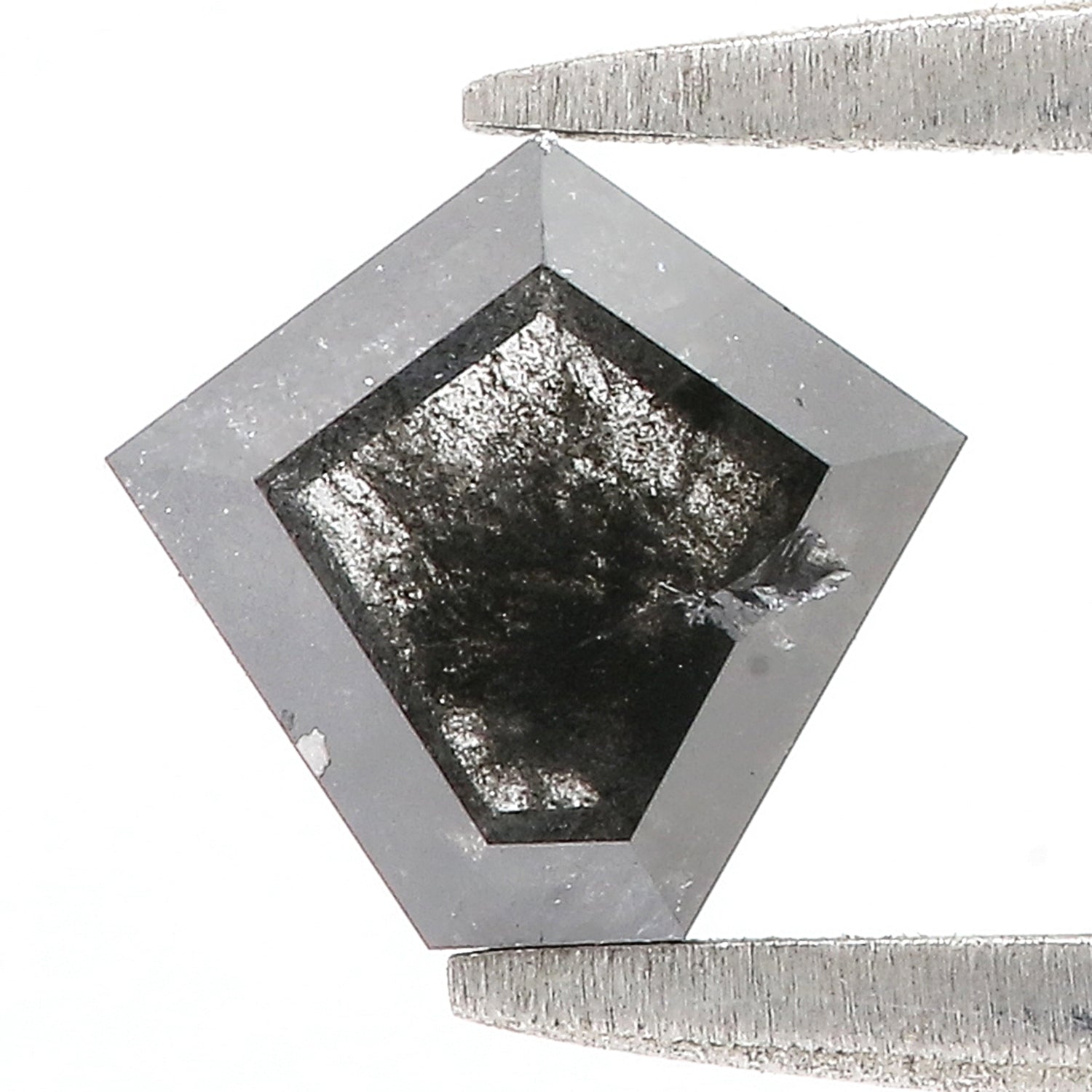 0.97 Ct Natural Loose Pentagon Shape Diamond Salt And Pepper Pentagon Cut Diamond 6.85 MM Black Gray Color Pentagon Rose Cut Diamond QL9320