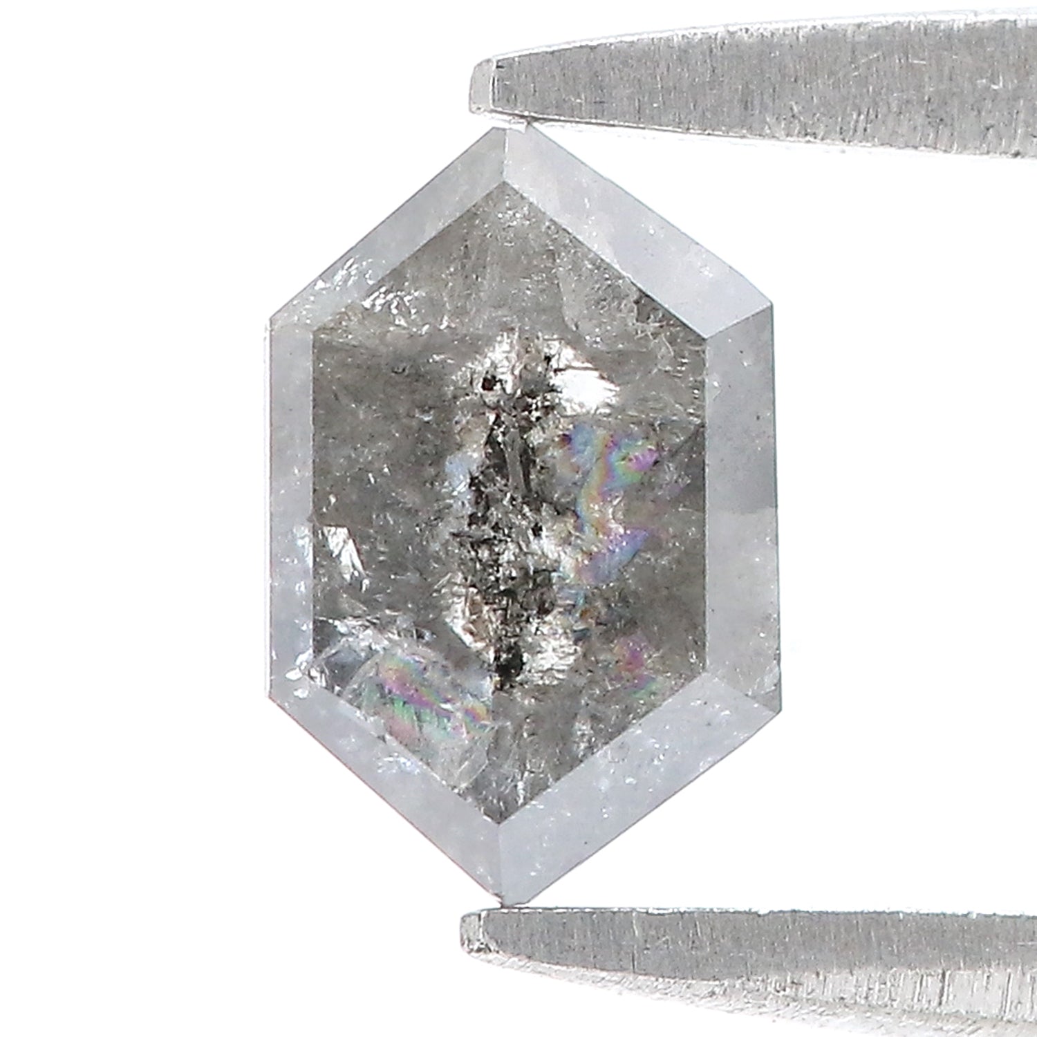0.70 CT Natural Loose Hexagon Shape Diamond Salt And Pepper Hexagon Cut Diamond 7.05 MM Natural Black Grey Hexagon Rose Cut Diamond QL8153