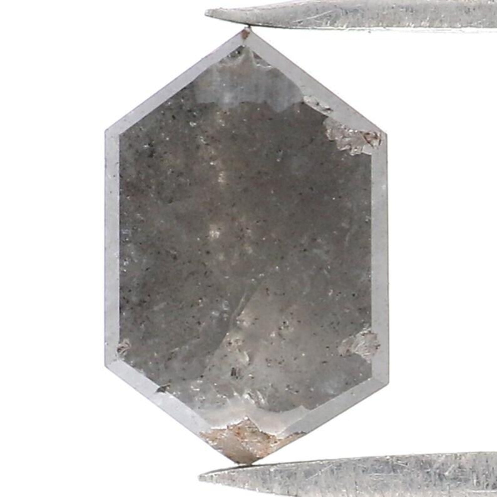 1.06 CT Natural Loose Hexagon Shape Diamond Salt And Pepper Hexagon Cut Diamond 7.70 MM Natural Grey Color Hexagon Rose Cut Diamond NQ7118