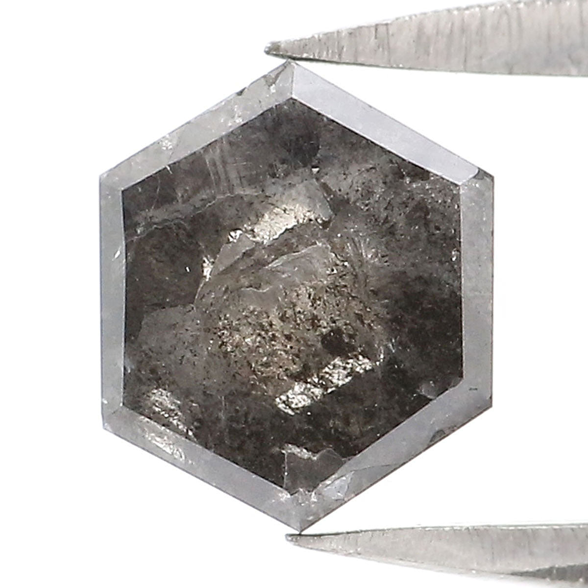0.71 CT Natural Loose Hexagon Shape Diamond Salt And Pepper Hexagon Shape Diamond 6.25 MM Black Grey Color Hexagon Rose Cut Diamond QL2338
