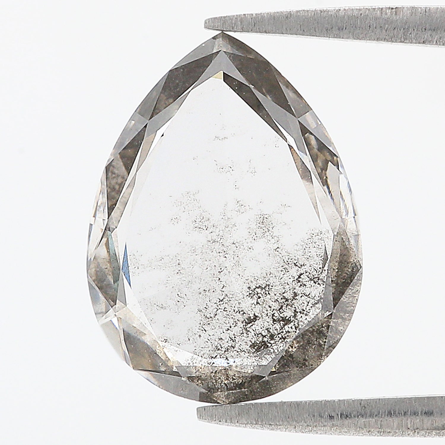 3.66 CT Pear Rose Cut Salt And Pepper Lab Grown 14.75 MM Loose Diamond CVD Fancy Black Grey Color Lab Created Antique Cut Diamonds L3578