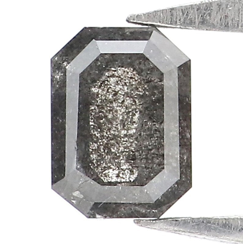 0.37 CT Natural Loose Emerald Shape Diamond Salt And Pepper Emerald Diamond 4.55 MM Natural Black Grey Color Emerald Rose Cut Diamond NQ2124