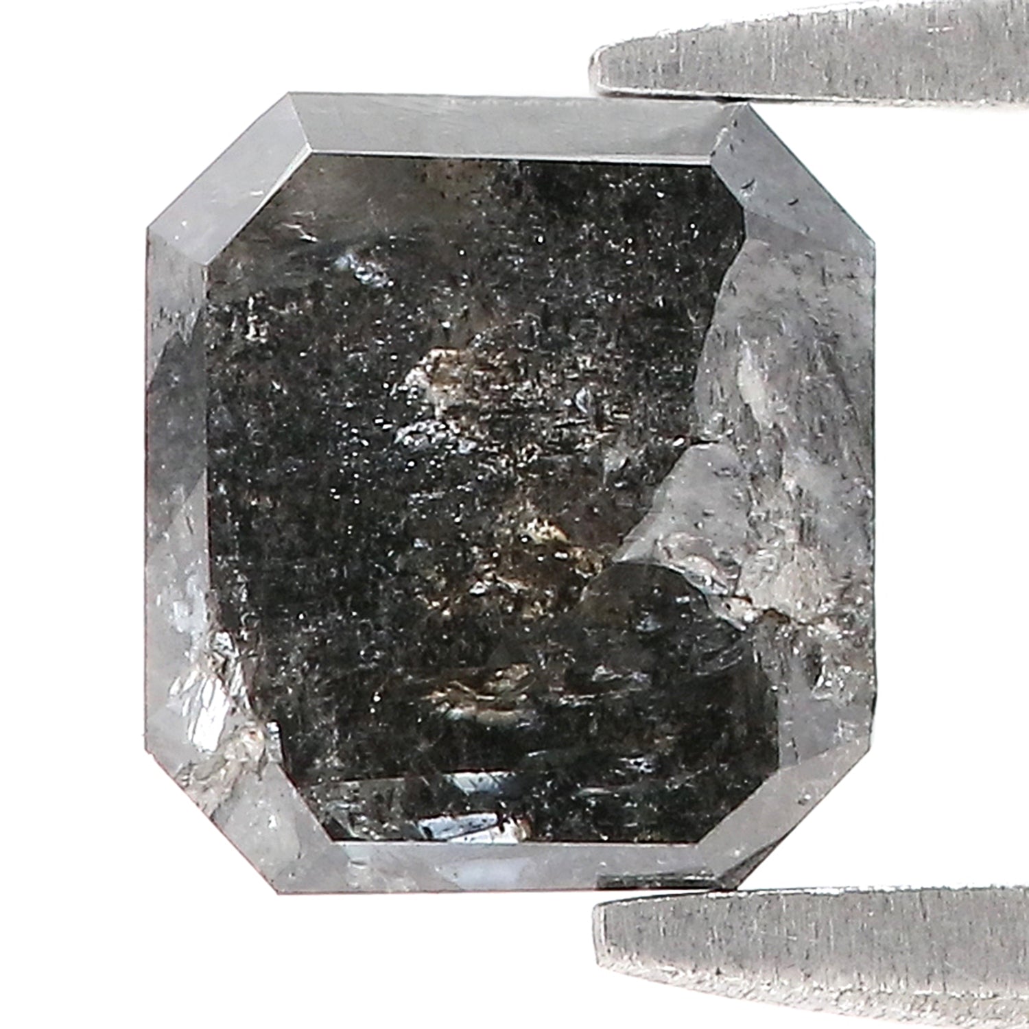 1.35 CT Natural Loose Emerald Shape Diamond Salt And Pepper Emerald Diamond 6.20 MM Black Grey Color Emerald Shape Rose Cut Diamond LQ3075