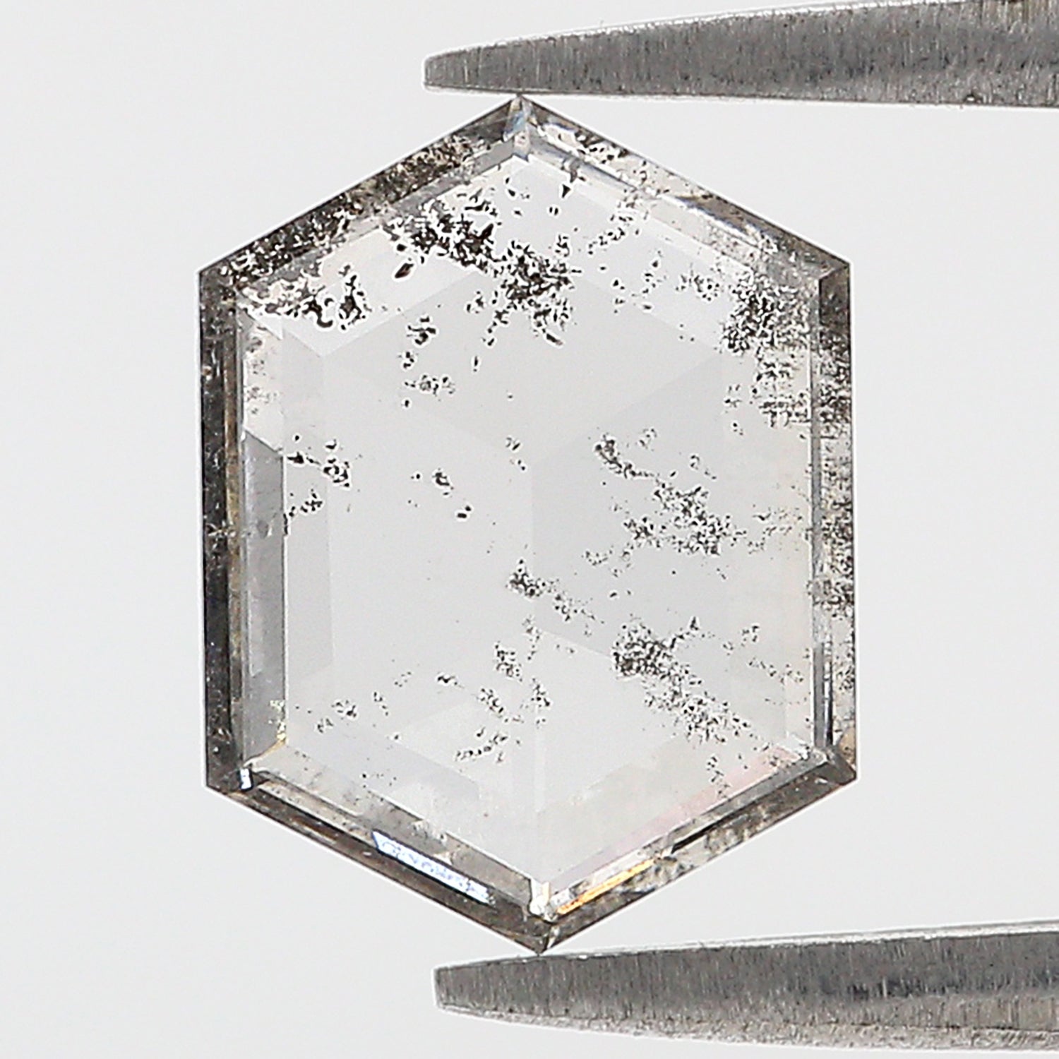 1.54 CT Hexagon Rose Cut Salt And Pepper Lab Grown 10.85 MM Loose Diamond CVD Fancy Black Grey Color Lab Created Antique Cut Diamonds N2641