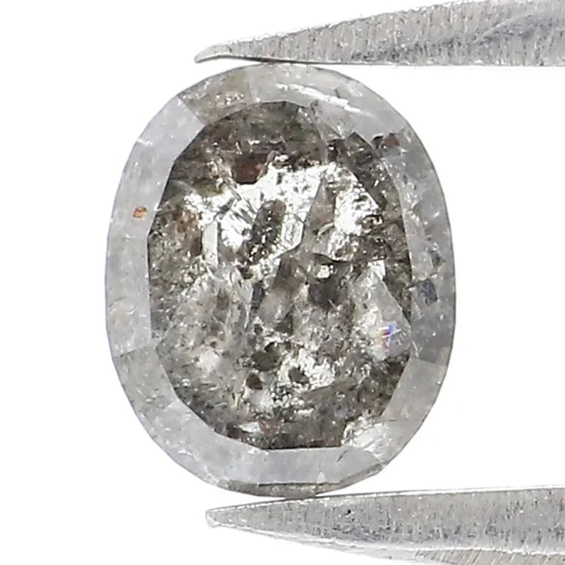 0.52 Ct Natural Loose Oval Shape Diamond Salt And Pepper Oval Cut Diamond 5.30 MM Natural Black Grey Color Oval Rose Cut Diamond NQ9258