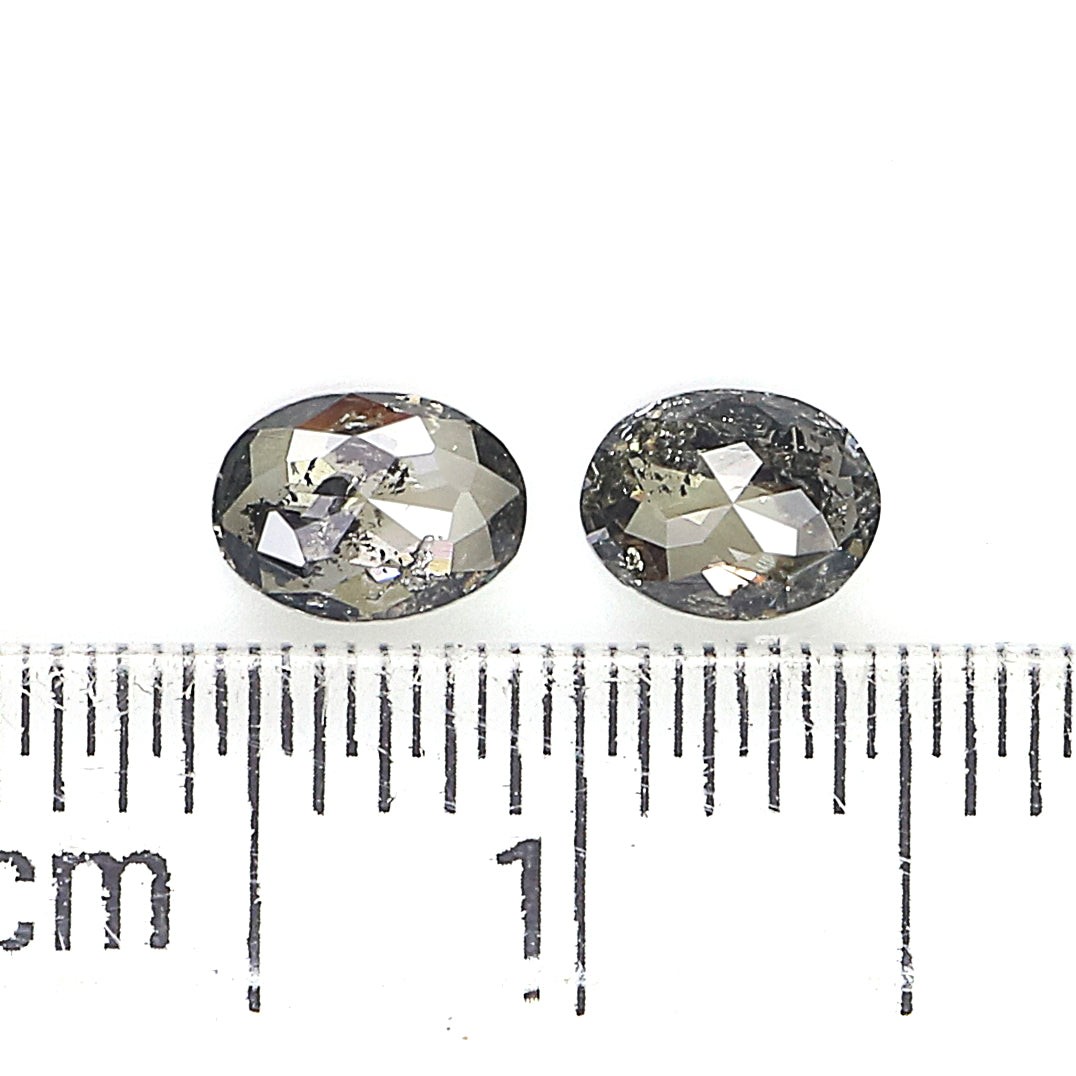 0.54 CT Natural Loose Oval Cut Pair Diamond Salt And Pepper Oval Shape Diamond 4.65 MM Natural Loose Black Grey Oval Rose Cut Diamond KQ2321