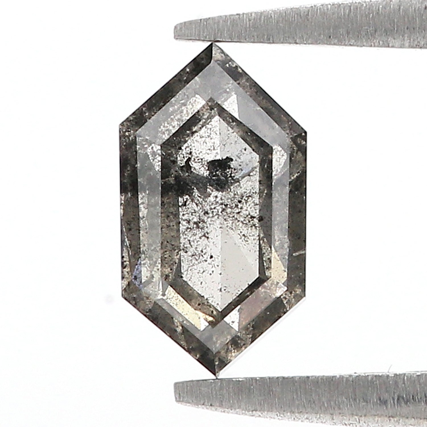 1.12 CT Natural Loose Hexagon Shape Diamond Salt And Pepper Hexagon Diamond 8.20 MM Natural Black Grey Color Hexagon Rose Cut Diamond L3502