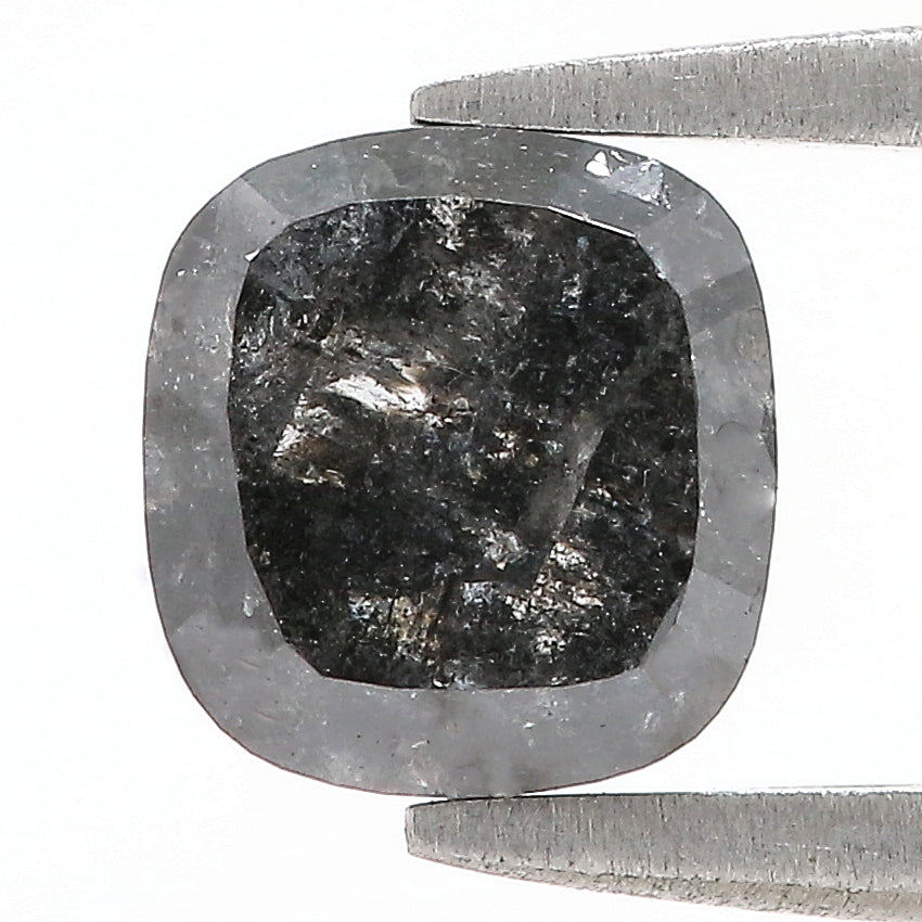 1.74 CT Natural Loose Cushion Shape Diamond Salt And Pepper Cushion Shape Diamond 6.95 MM Black Grey Color Cushion Rose Cut Diamond QL461