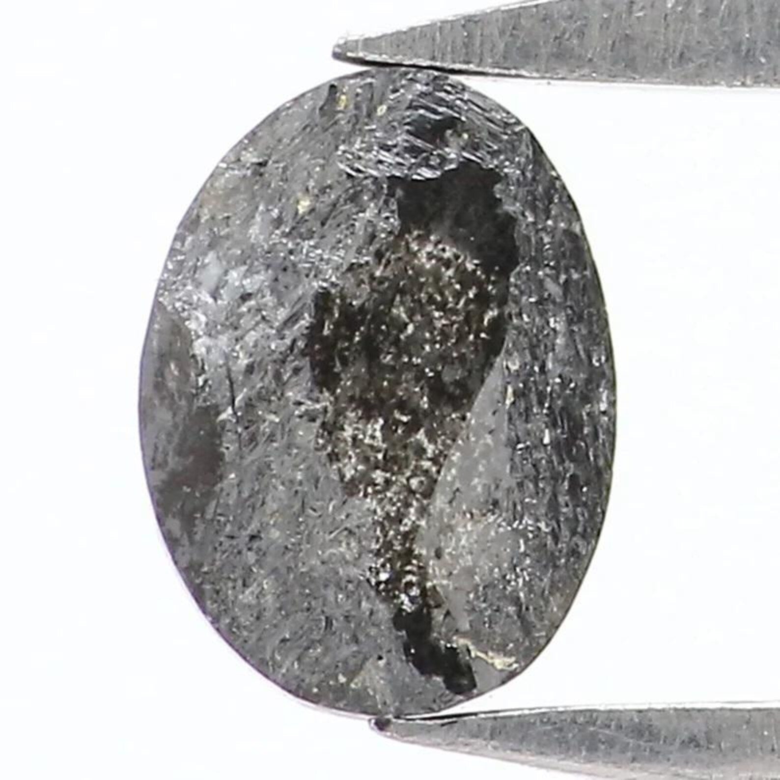 0.39 CT Natural Loose Oval Shape Diamond Salt And Pepper Oval Diamond 5.20 MM Natural Loose Black Grey Color Oval Rose Cut Diamond NQ2105