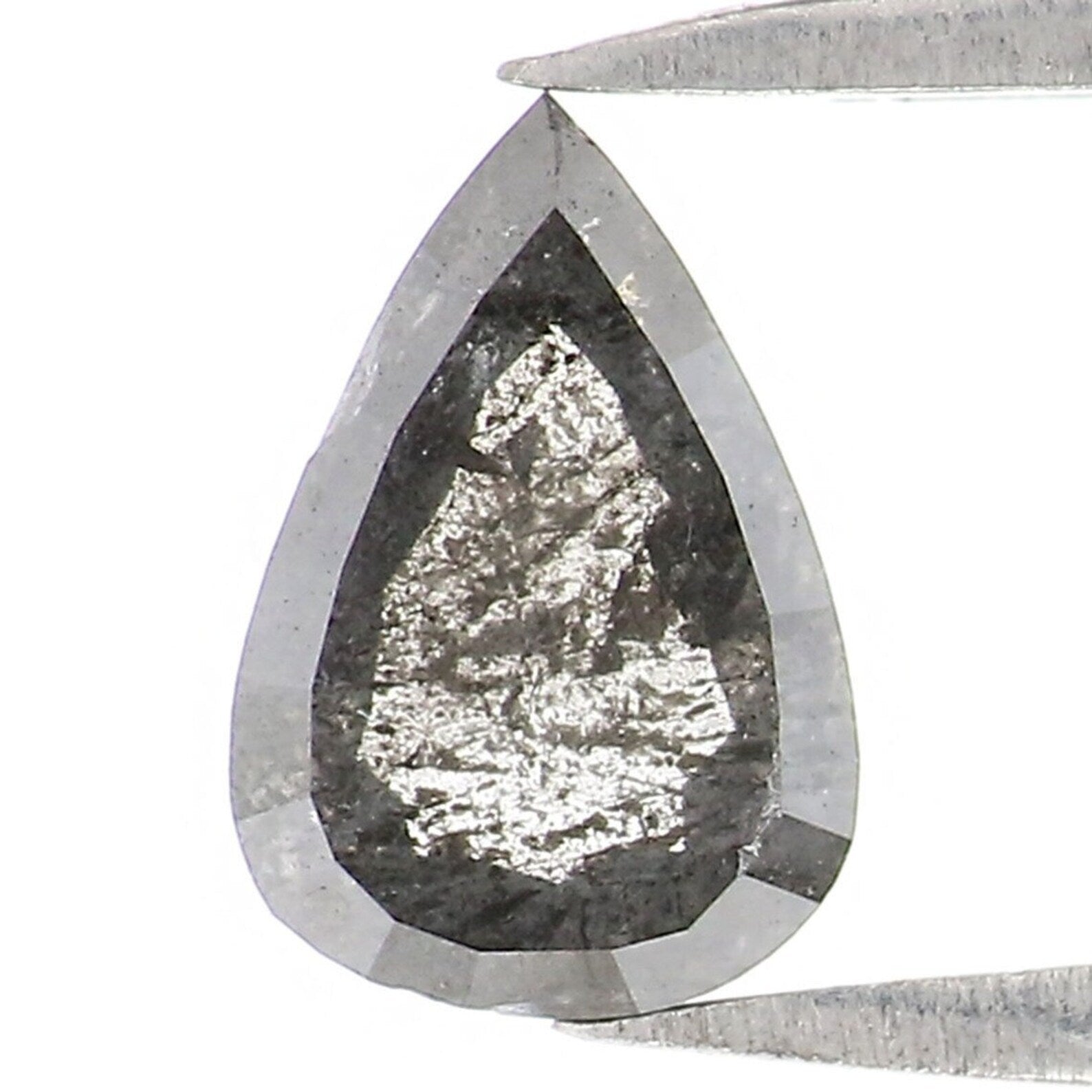 0.66 CT Natural Loose Pear Cut Diamond Salt And Pepper Diamond 6.95 MM Natural Loose Diamond Black Grey Color Pear Rose Cut Diamond NQ2094