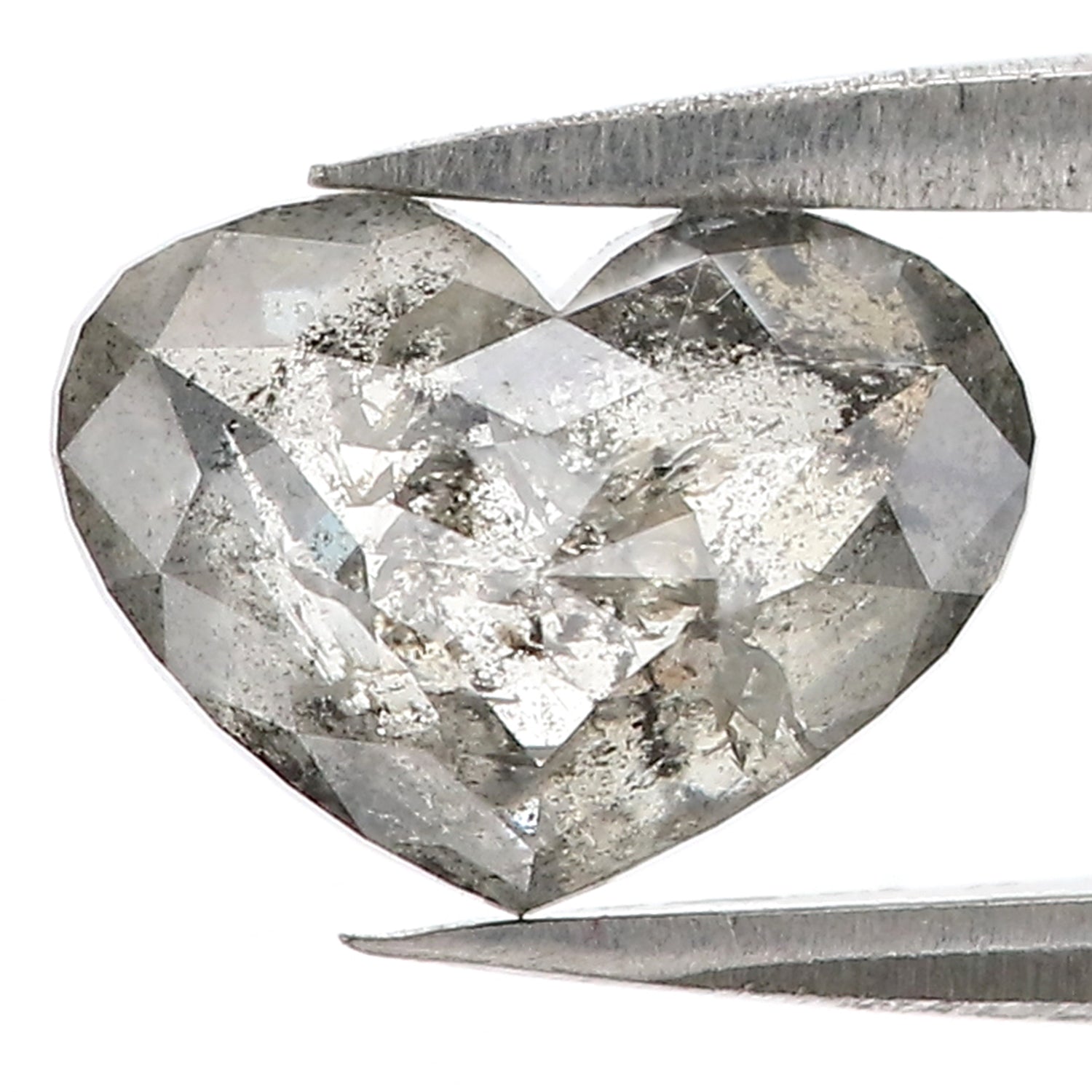 2.04 CT Natural Loose Heart Shape Diamond Salt And Pepper Heart Rose Cut Diamond 9.50 MM Black Grey Color Heart Cut Rose Cut Diamond QL7839