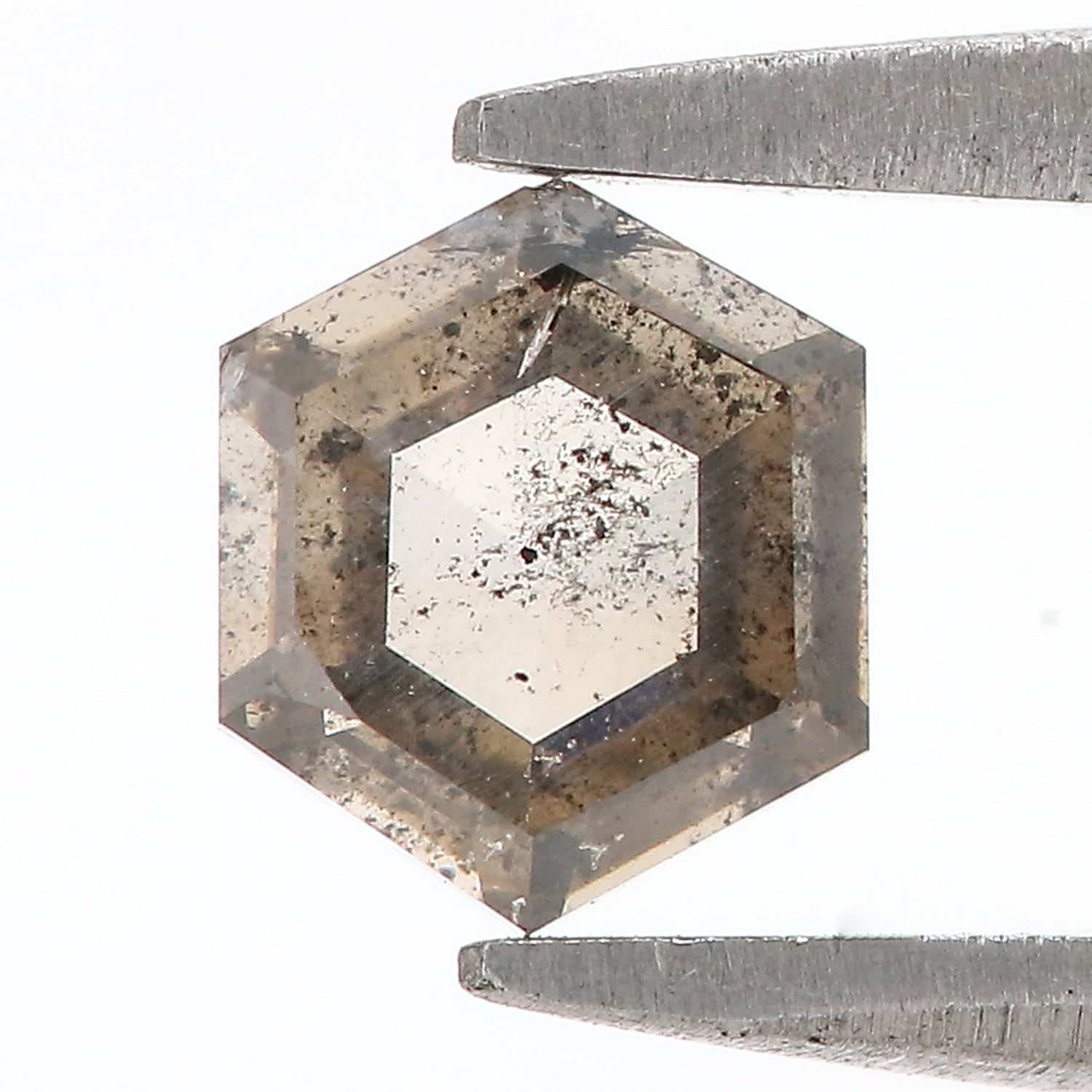 0.77 CT Natural Loose Hexagon Shape Diamond Salt And Pepper Hexagon Shape Diamond 5.95 MM Black Grey Color Hexagon Rose Cut Diamond QL9543