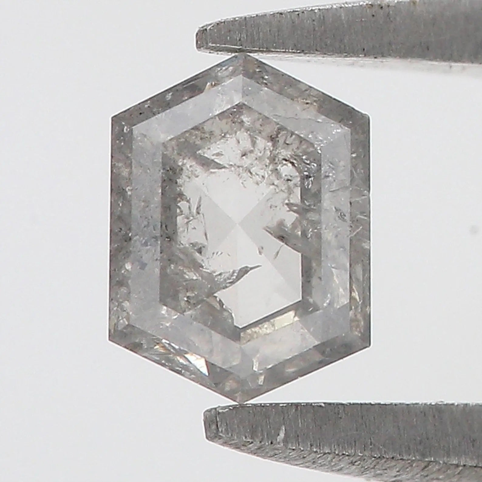 0.62 CT Natural Loose Hexagon Shape Diamond Salt And Pepper Hexagon Cut Diamond 5.70 MM Natural Grey Color Hexagon Rose Cut Diamond QN1435