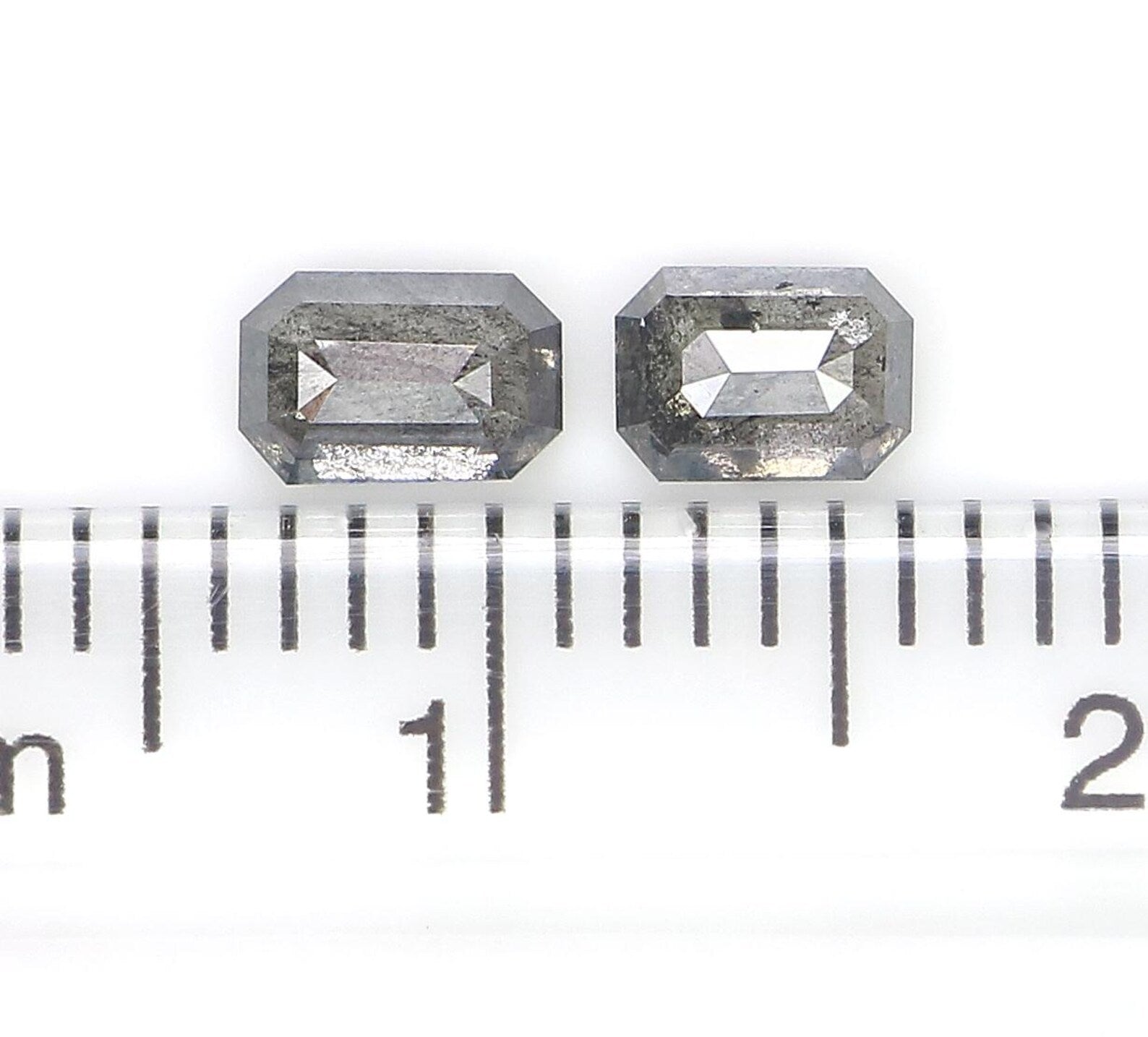 0.55 CT Natural Loose Emerald Cut Pair Diamond Salt And Pepper Emerald Diamond 4.35 MM Black Grey Color Emerald Rose Cut Diamond NQ2079
