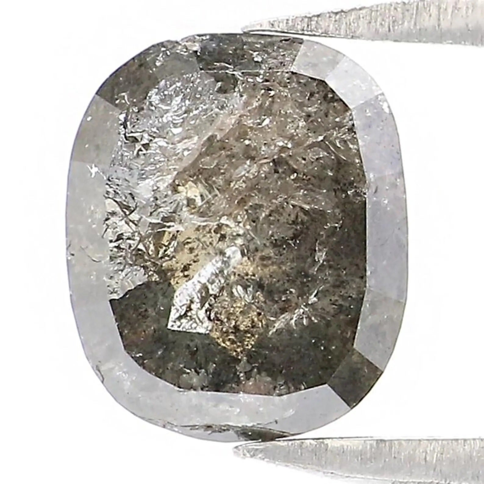 1.36 CT Natural Loose Cushion Shape Diamond Salt And Pepper Cushion Diamond 7.00 MM Natural Black Grey Color Cushion Rose Cut Diamond NQ9535