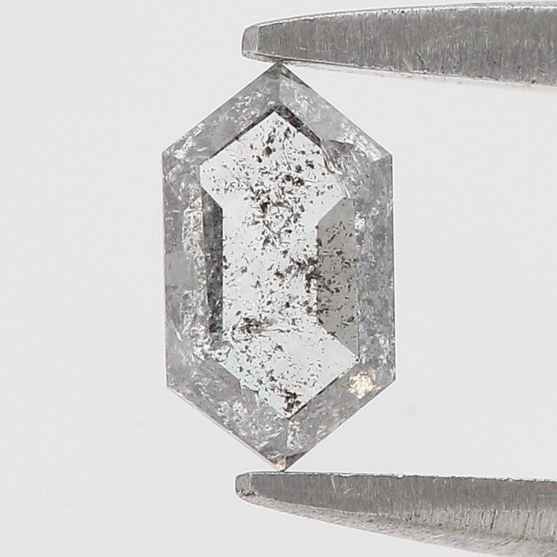 0.46 Ct Natural Loose Hexagon Shape Diamond Salt And Pepper Hexagon Diamond 6.75 MM Natural Black Grey Color Hexagon Rose Cut Diamond QN2139