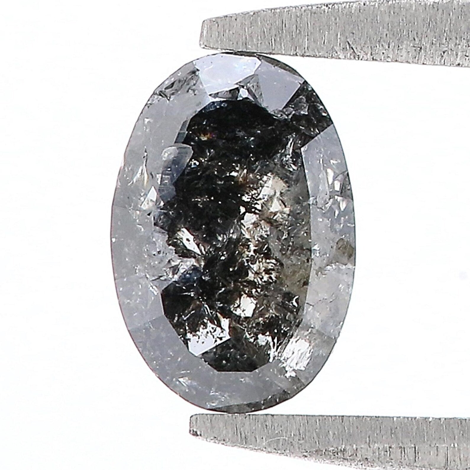 0.66 Ct Natural Loose Oval Shape Diamond Salt And Pepper Oval Rose Cut Diamond 6.80 MM Black Grey Color Oval Shape Rose Cut Diamond QN9495