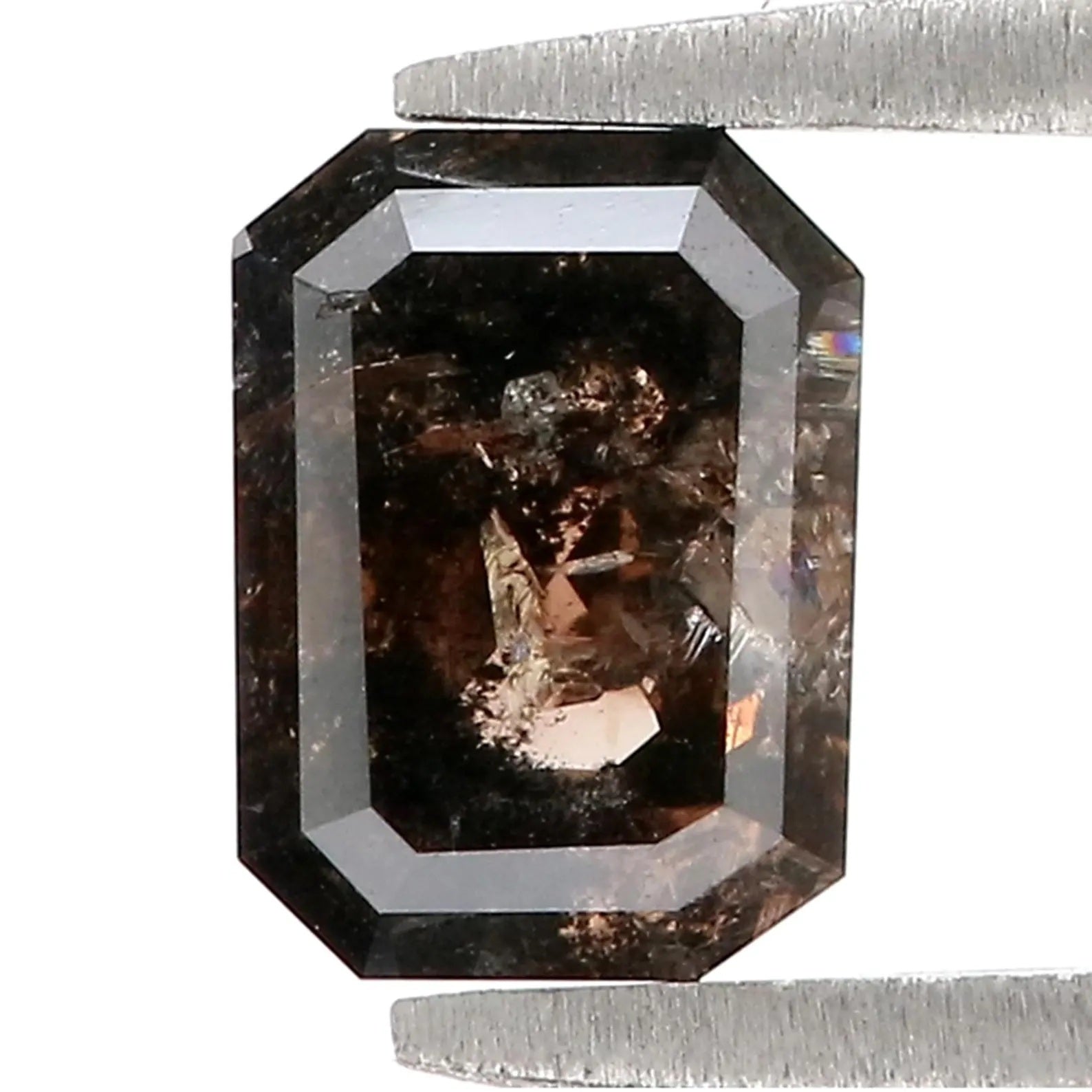 1.24 CT Natural Loose Emerald Shape Diamond Black Brown Color Emerald Cut Diamond 7.00 MM Natural Black Brown Emerald Rose Cut Diamond QN615