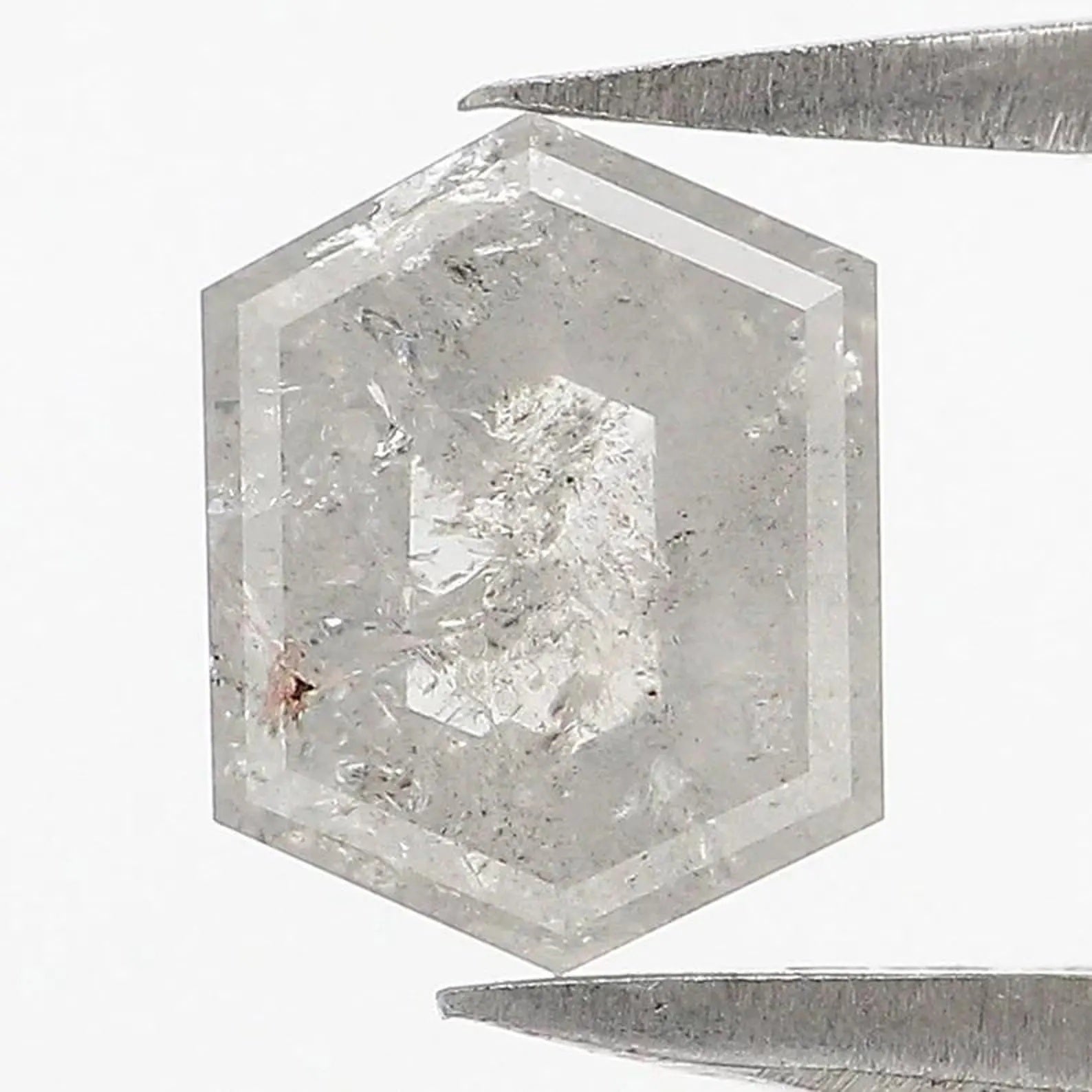 0.86 CT Natural Loose Hexagon Shape Diamond Salt And Pepper Hexagon Cut Diamond 6.85 MM Natural Grey Color Hexagon Rose Cut Diamond NQ836