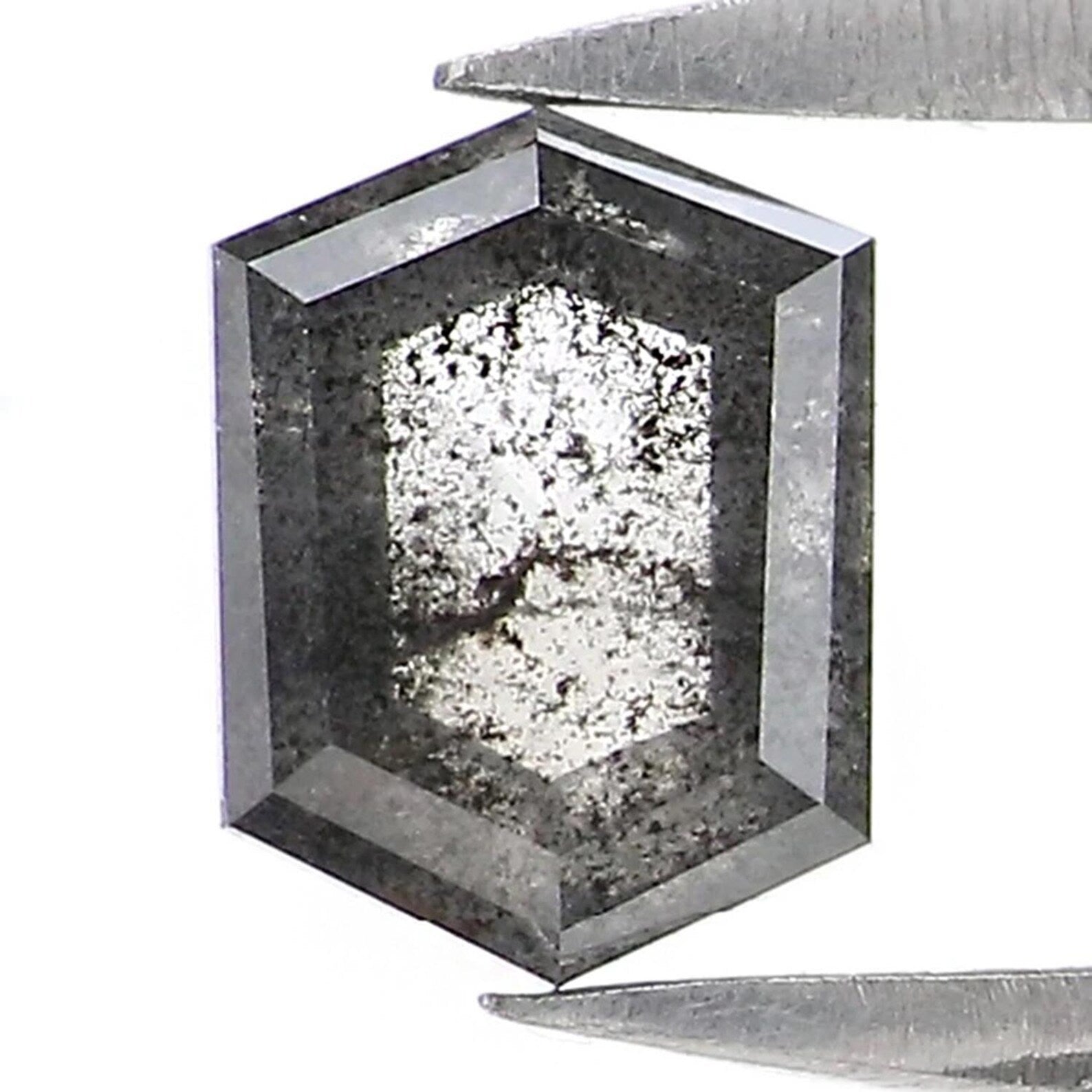 0.60 CT Natural Loose Hexagon Shape Diamond Salt And Pepper Hexagon Diamond 5.70 MM Natural Black Gray Color Hexagon Rose Cut Diamond NQ2172