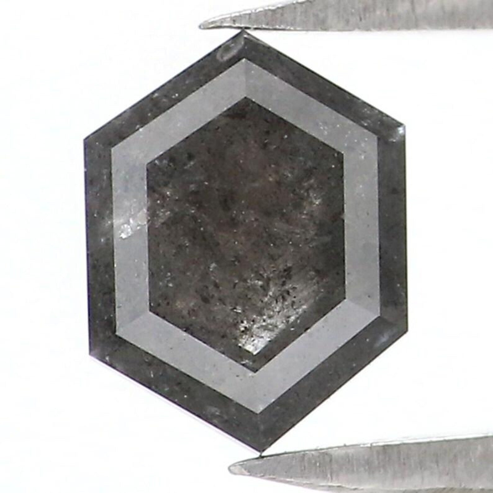 0.87 CT Natural Loose Hexagon Shape Diamond Salt And Pepper Hexagon Diamond 6.40 MM Natural Black Grey Color Hexagon Rose Cut Diamond NQ2093