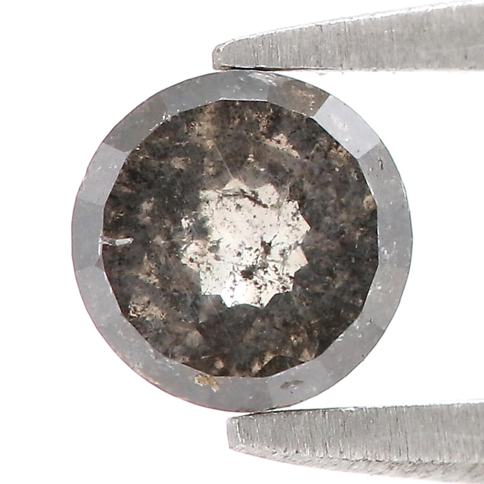 0.85 Ct Natural Loose Round Shape Diamond Salt And Pepper Round Cut Diamond 5.30 MM Natural Black Gray Color Round Rose Cut Diamond NQ9686