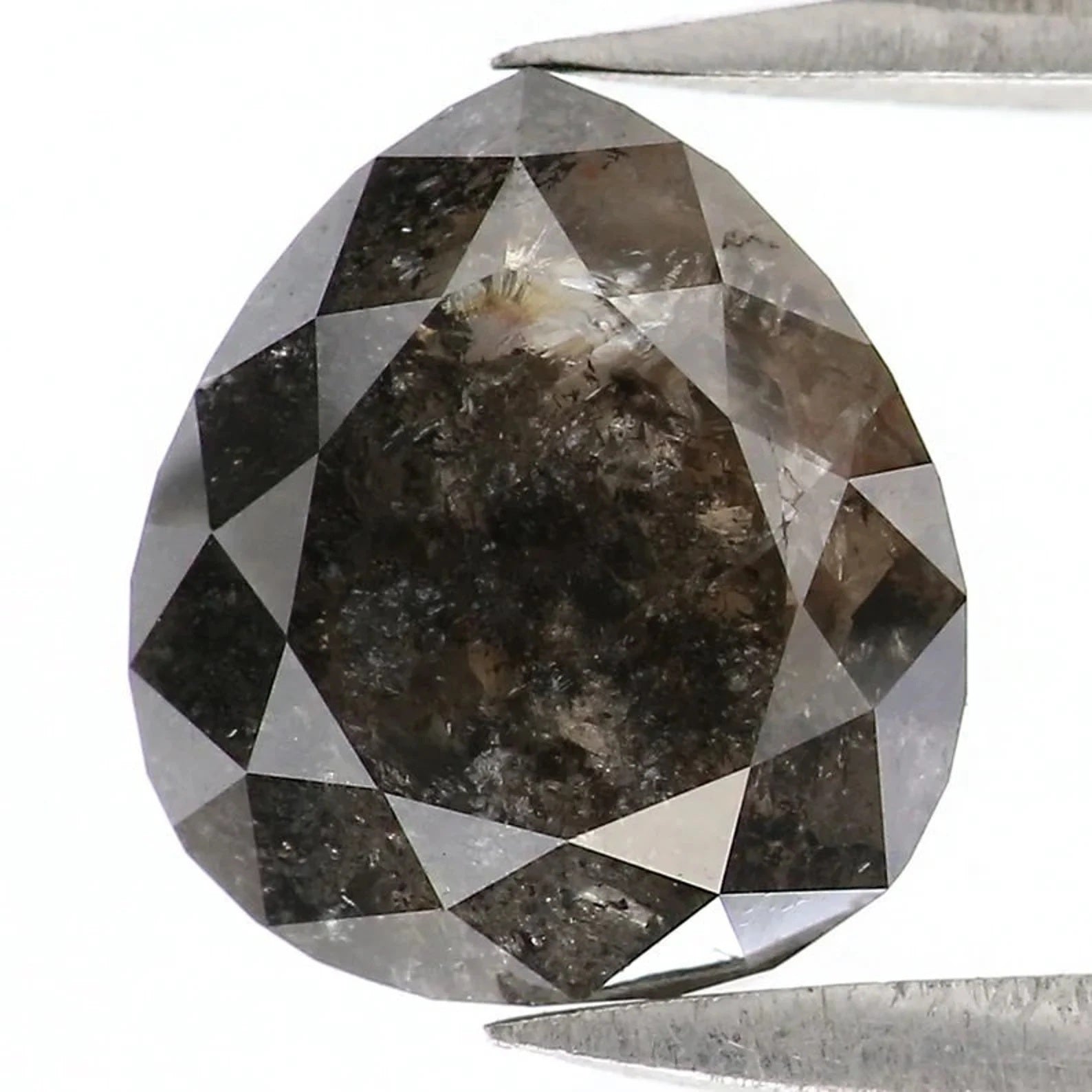 1.77 Ct Natural Loose Pear Shape Diamond Salt And Pepper Pear Diamond 7.60 MM Natural Diamond Black Grey Color Pear Rose Cut Diamond NQ8984