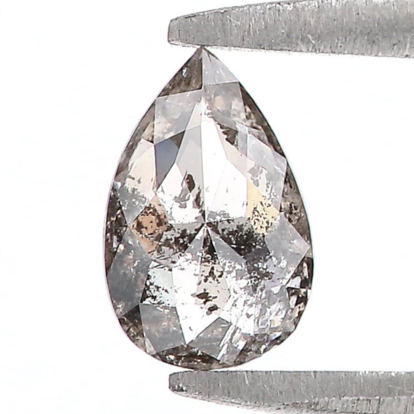 0.48 Ct Natural Loose Pear Shape Diamond Salt And Pepper Pear Diamond 6.65 MM Natural Black Grey Color Pear Rose Cut Diamond QN976