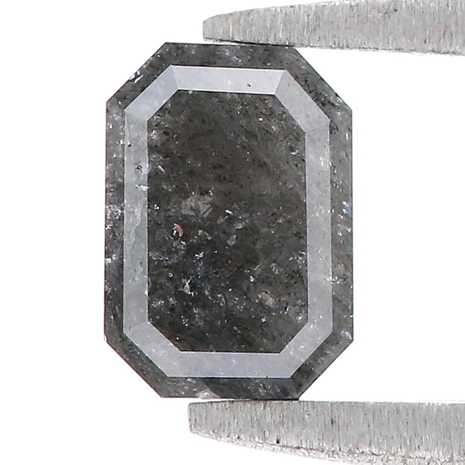 0.85 CT Natural Loose Emerald Shape Diamond Salt And Pepper Emerald Cut Diamond 6.35 MM Black Grey Color Emerald Rose Cut Diamond QN2068