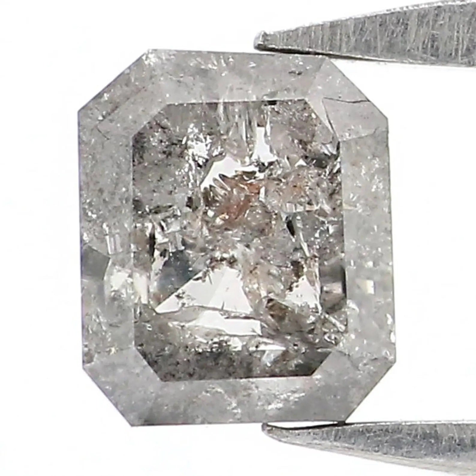 0.49 CT Natural Loose Emerald Shape Diamond Salt And Pepper Emerald Diamond 4.80 MM Natural Black Grey Color Emerald Rose Cut Diamond NQ8307