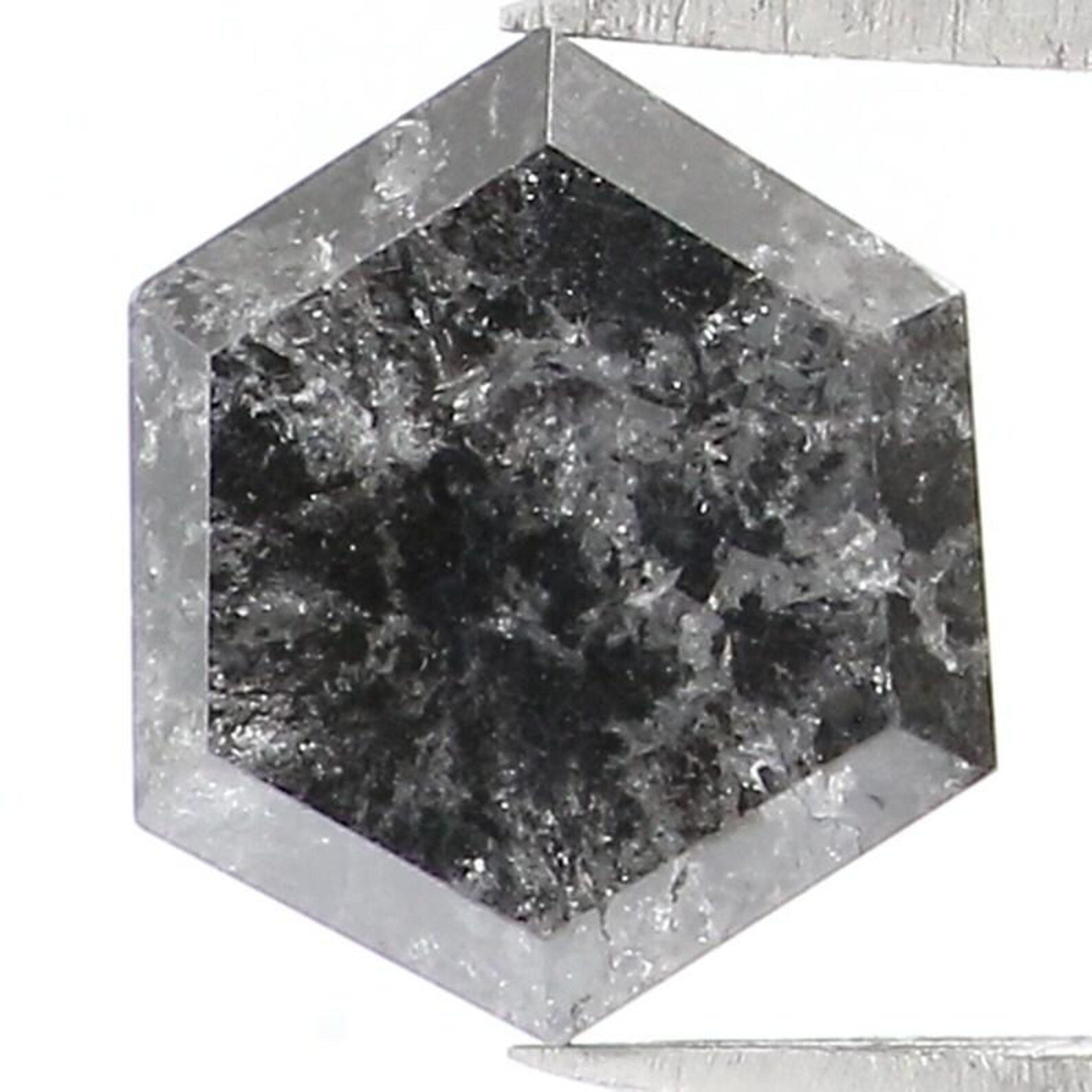 0.92 CT Natural Loose Hexagon Shape Diamond Salt And Pepper Hexagon Diamond 5.80 MM Natural Black Gray Color Hexagon Rose Cut Diamond NQ1594