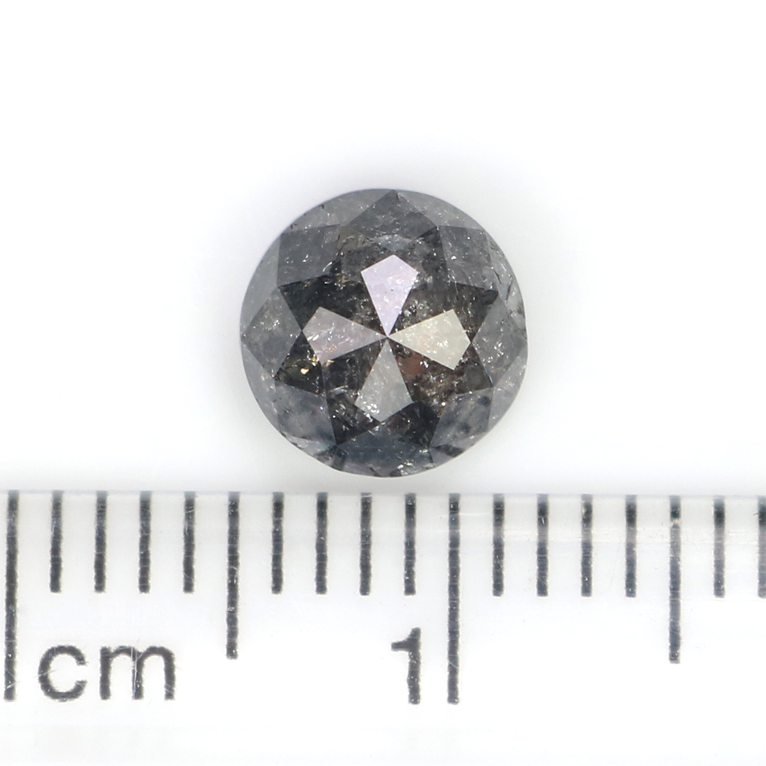 Natural Round Salt and Pepper Diamond 1.41 CT Loose Rose Cut Black Grey Stone 6.57 MM Rustic Diamond For Custom Engagement Ring L3680