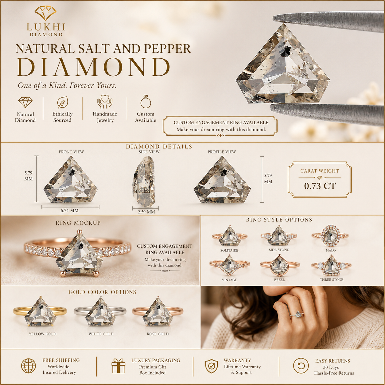 0.73 CT Natural Loose Shield Shape Diamond Brown Color Shield Shape Diamond 5.80 MM Natural Loose Diamond Shield Rose Cut Diamond QL9513