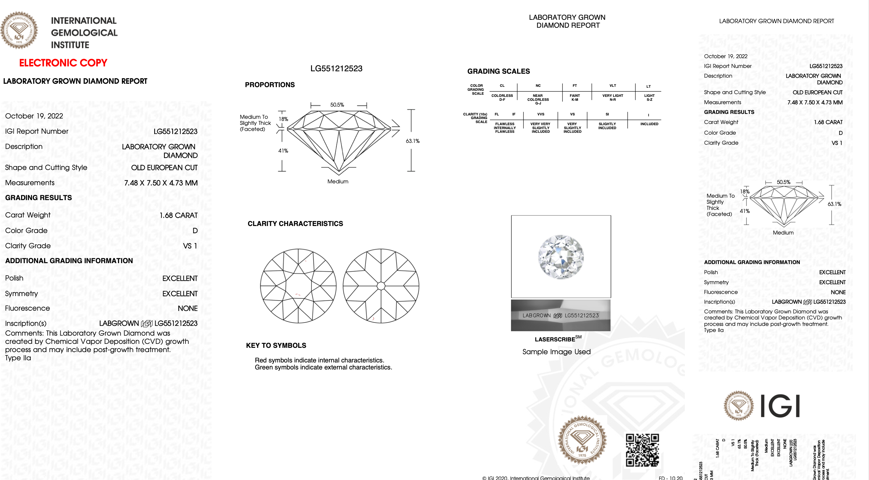 IGI certified 1.68 CT D VS1 Old European Round Cut Lab Grown Diamond